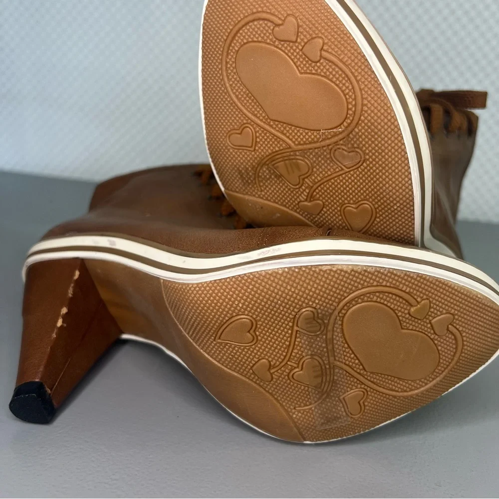 Reneeze Brown Lace Up High Heel Ankle Boots Faux Leather‎ Size  6 - Picture 7 of 11